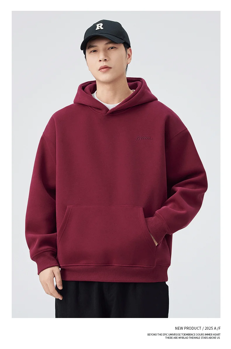 DUKEEN 420G Heavyweight Men's Hooded Sweatshirt Autumn and Winter Casual Trend Embroidered Loose Fit Pullover Men's Clothing