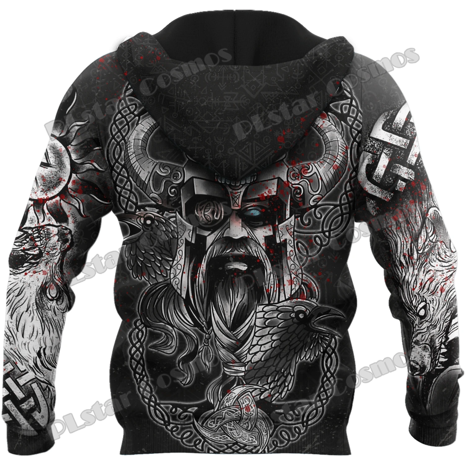 Raven Odin Tattoo Helm of Awe Runes 3D Printed Fashion Men's Zipper Hoodie Autumn Streetwear Unisex Casual Zip Up Hoodies HW62