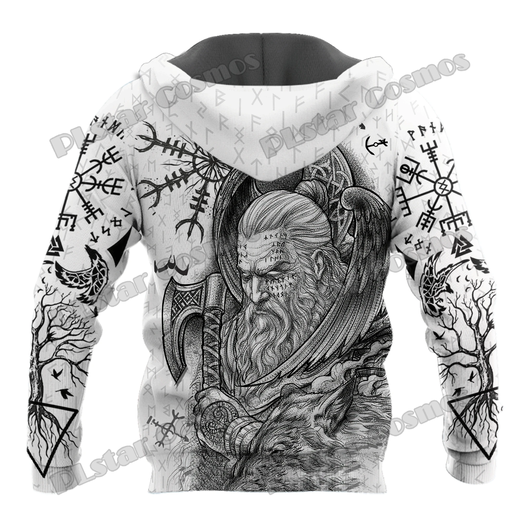 Raven Odin Tattoo Helm of Awe Runes 3D Printed Fashion Men's Zipper Hoodie Autumn Streetwear Unisex Casual Zip Up Hoodies HW62