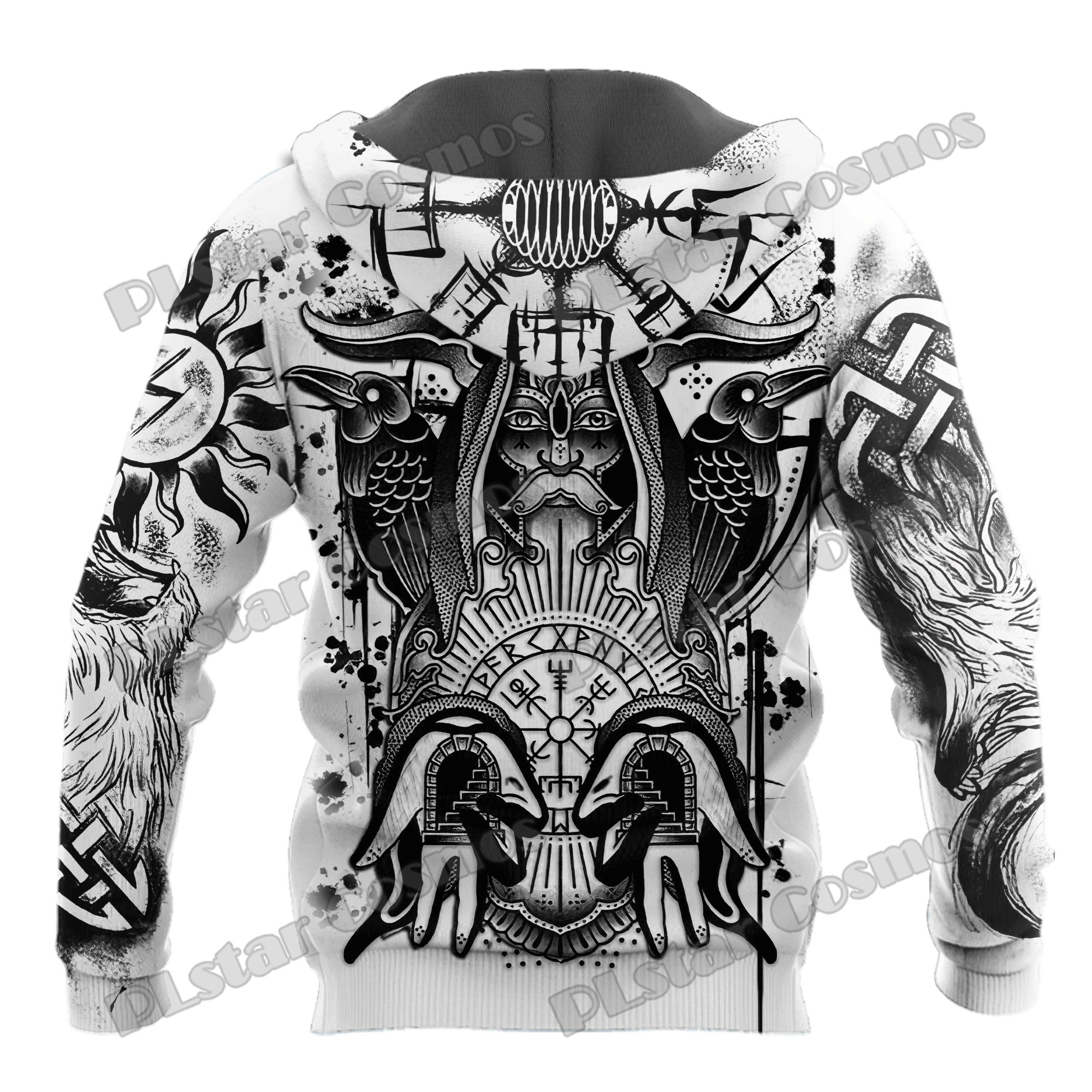 Raven Odin Tattoo Helm of Awe Runes 3D Printed Fashion Men's Zipper Hoodie Autumn Streetwear Unisex Casual Zip Up Hoodies HW62