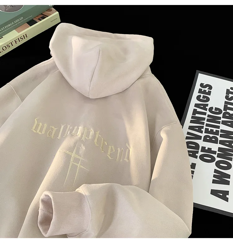 Heavyweight Suede Hoodie Men's Autumn Winter Fashion Brand Handsome American Oversize Loose Fit Coat Polyester Fiber Long Sleeve