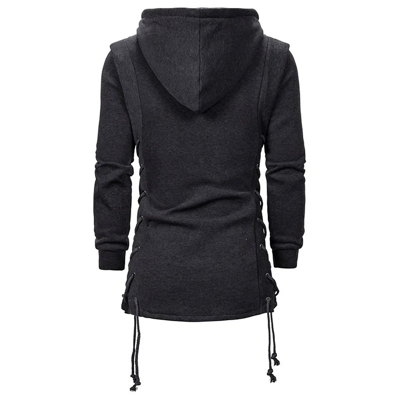 Men Hoodies Sweatshirts Casual Autumn New Slim Fit Solid Long Sleeve Trendy Punk Hooded Sweatshirt Gothic Drawstring Male Tops