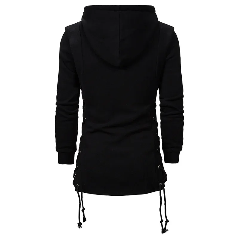Men Hoodies Sweatshirts Casual Autumn New Slim Fit Solid Long Sleeve Trendy Punk Hooded Sweatshirt Gothic Drawstring Male Tops