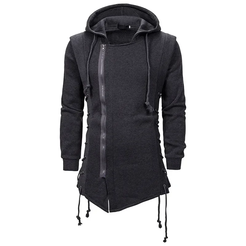 Men Hoodies Sweatshirts Casual Autumn New Slim Fit Solid Long Sleeve Trendy Punk Hooded Sweatshirt Gothic Drawstring Male Tops