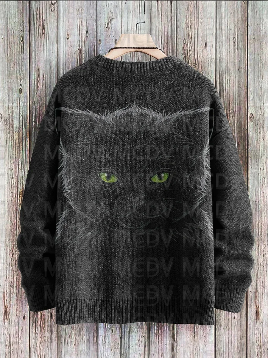 Unisex Vintage Cat Art Print Classic Sweater Men's For Women's Pullover