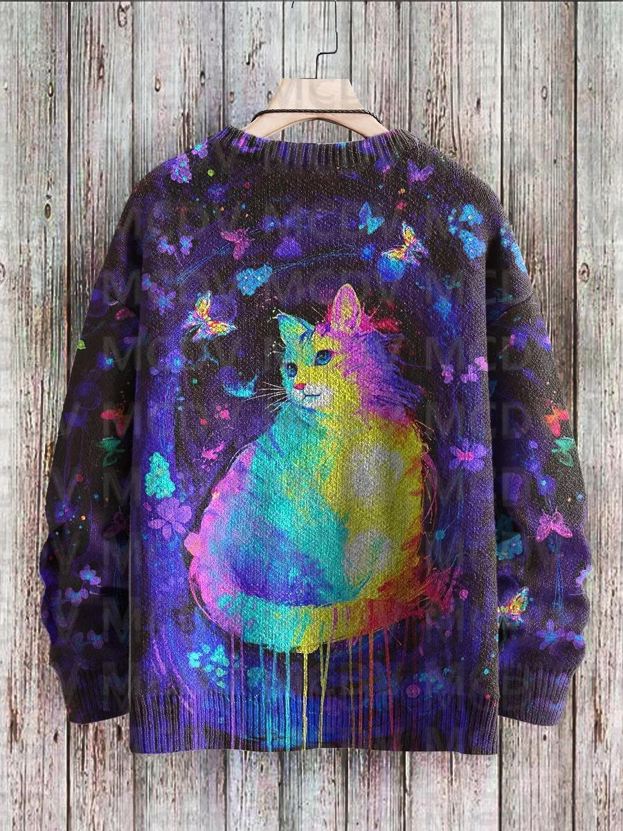 Unisex Vintage Cat Art Print Classic Sweater Men's For Women's Pullover