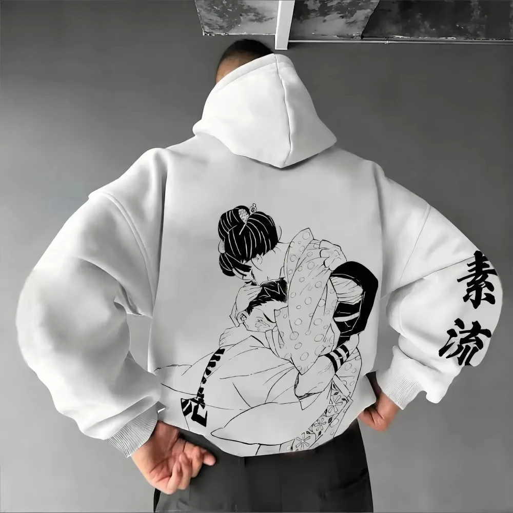 Demon Slayer Men's Hoodie Akaza Koyuki Anime Spring Autumn and Winter Boy Fashion Personality Long-sleeved