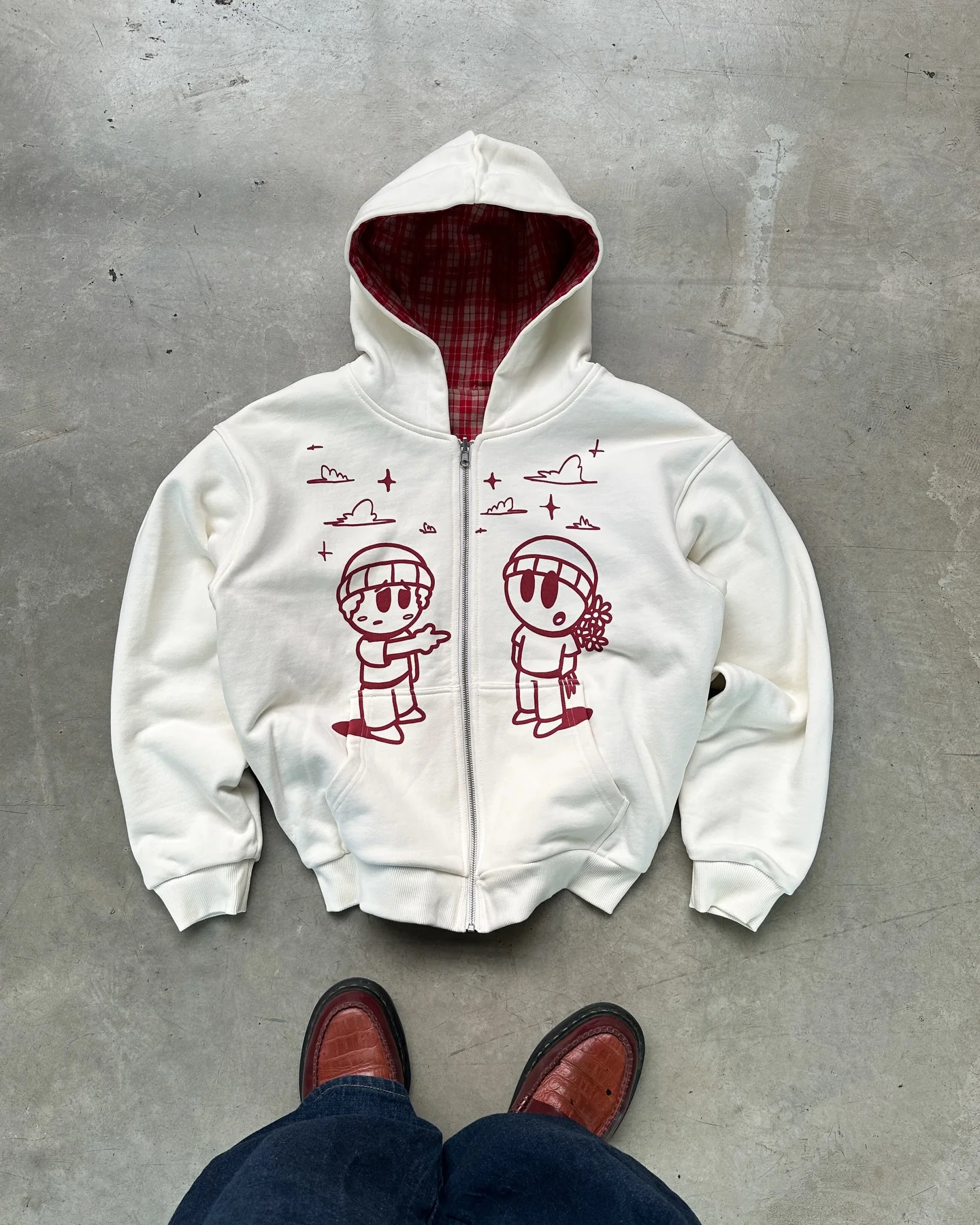 Reversible Hoodie Purple Plaid Cartoon Star Embroidery Zipper Jacket Unisex for Men and Women Y2K Street Style Loose Sweatshirt