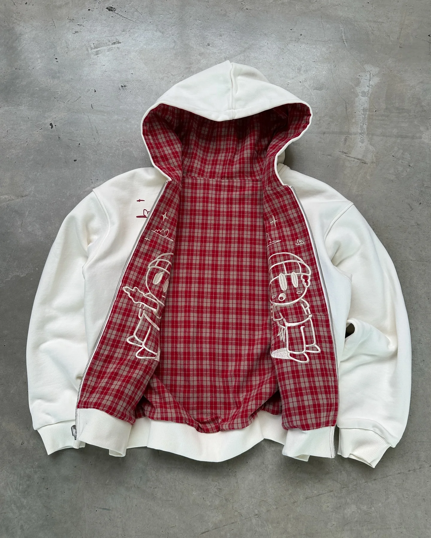 Reversible Hoodie Purple Plaid Cartoon Star Embroidery Zipper Jacket Unisex for Men and Women Y2K Street Style Loose Sweatshirt