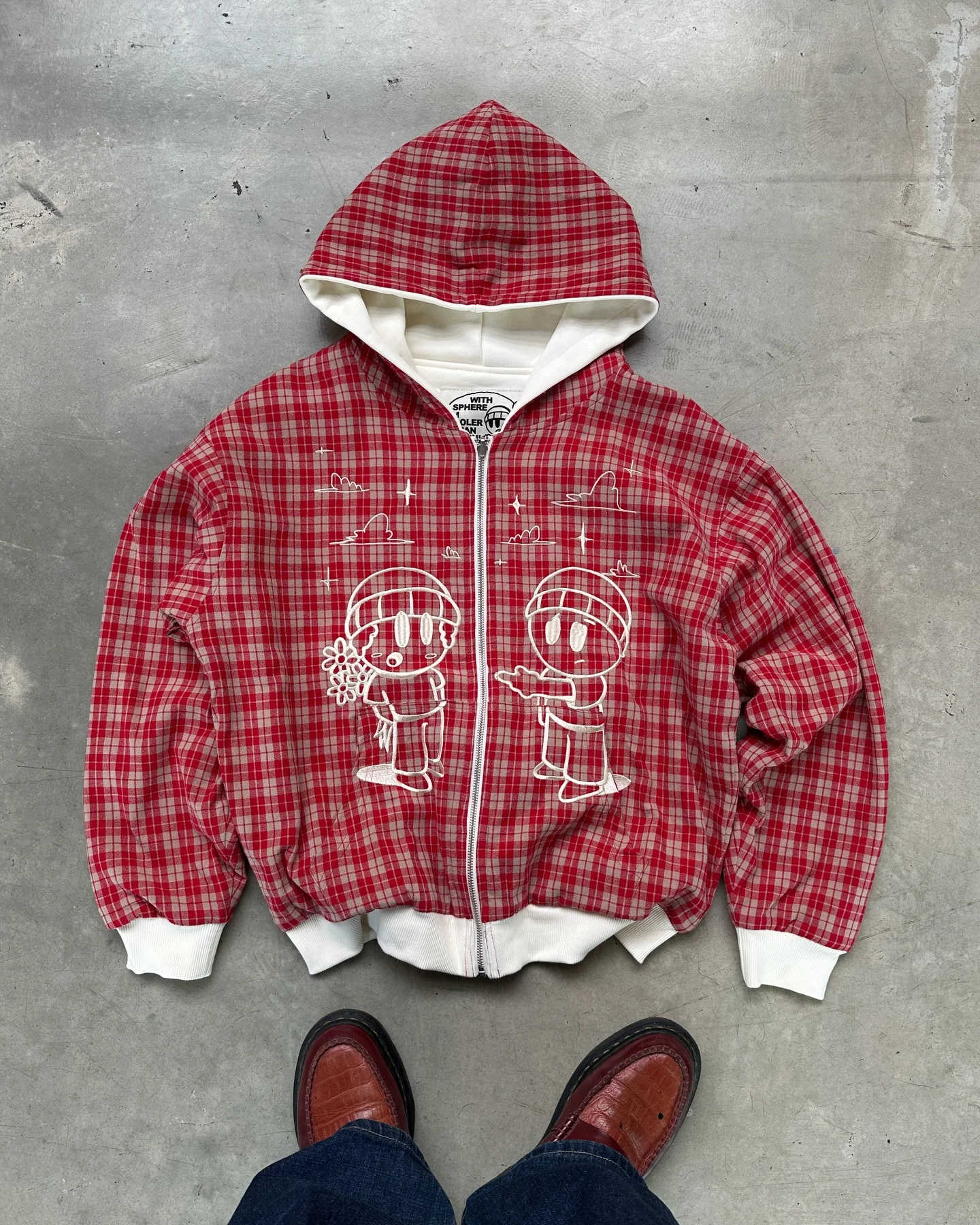 Reversible Hoodie Purple Plaid Cartoon Star Embroidery Zipper Jacket Unisex for Men and Women Y2K Street Style Loose Sweatshirt