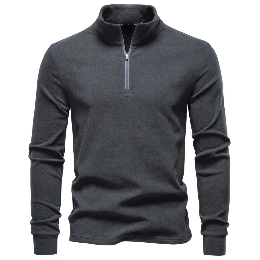 2025 New Men Stand-Up Collar Half-Zip Soft Shell Sweatshirt Long Sleeve Breathable Warm Pullover Casual Streetwear Jacket
