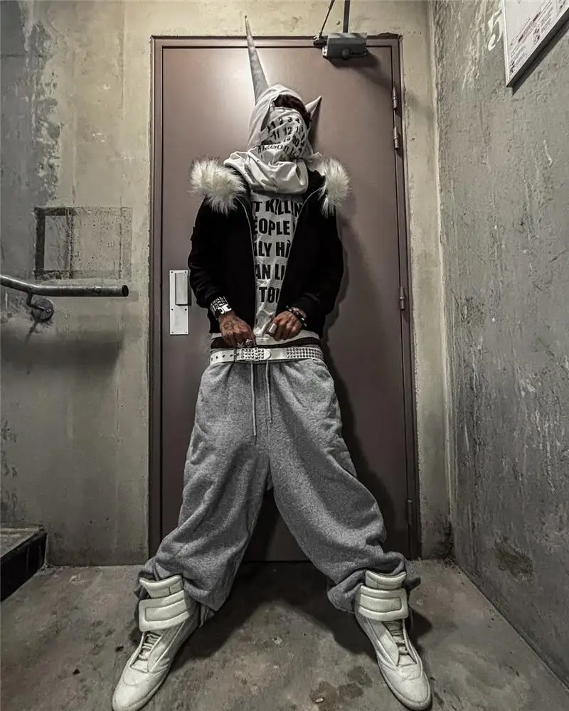 Casual Y2K Zip up Hoodie Faur Collar Harajuku High Street Hip Hop Zipper Sweatshirt Streetwear Retro Rock Goth Loose Punk Jacket