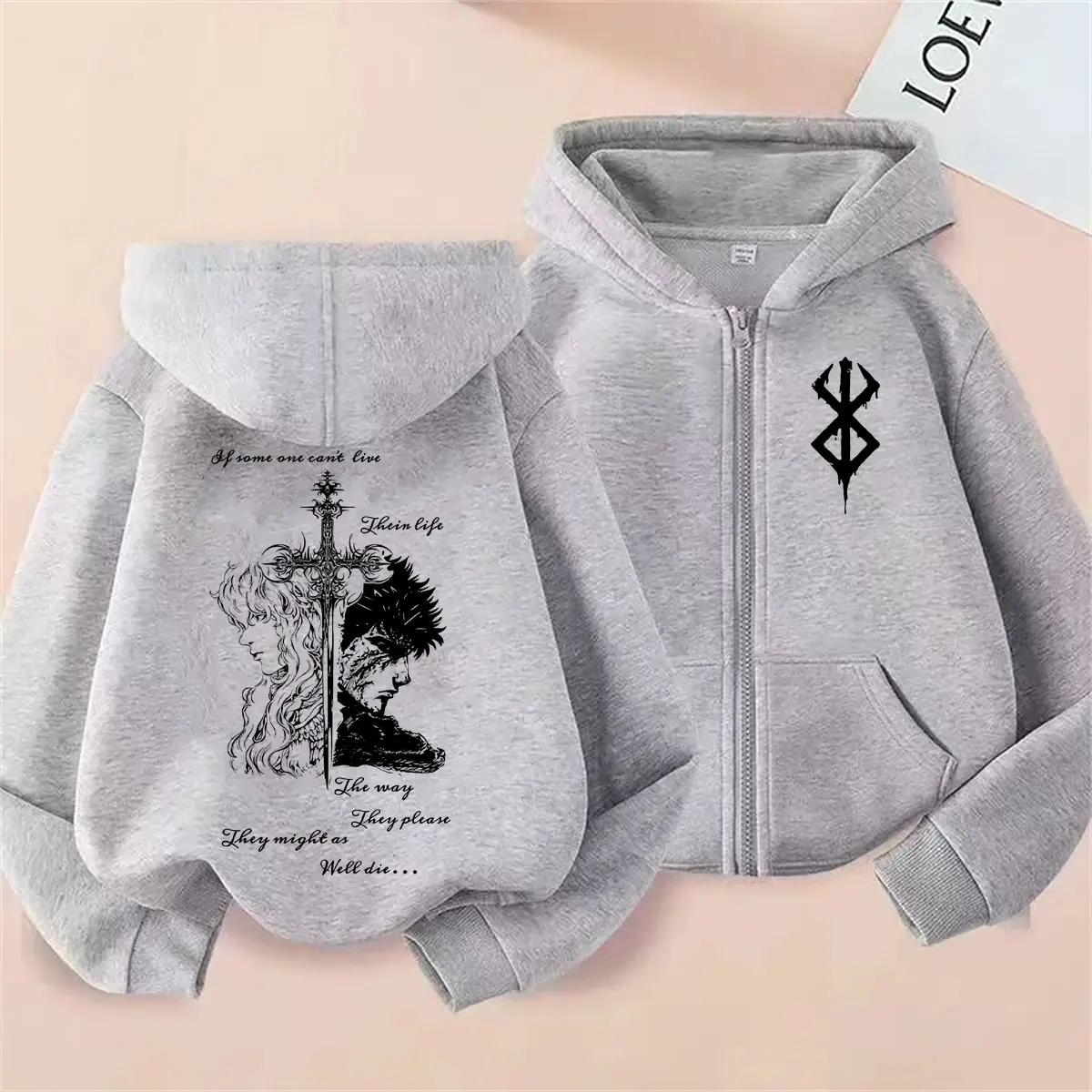 Anime Berserk Griffith with Guts Merch Zipper Hoodie Retro Manga Skull Knight Gatsu Zodd Zip Up Jacket Men Women Fashion Hoodies