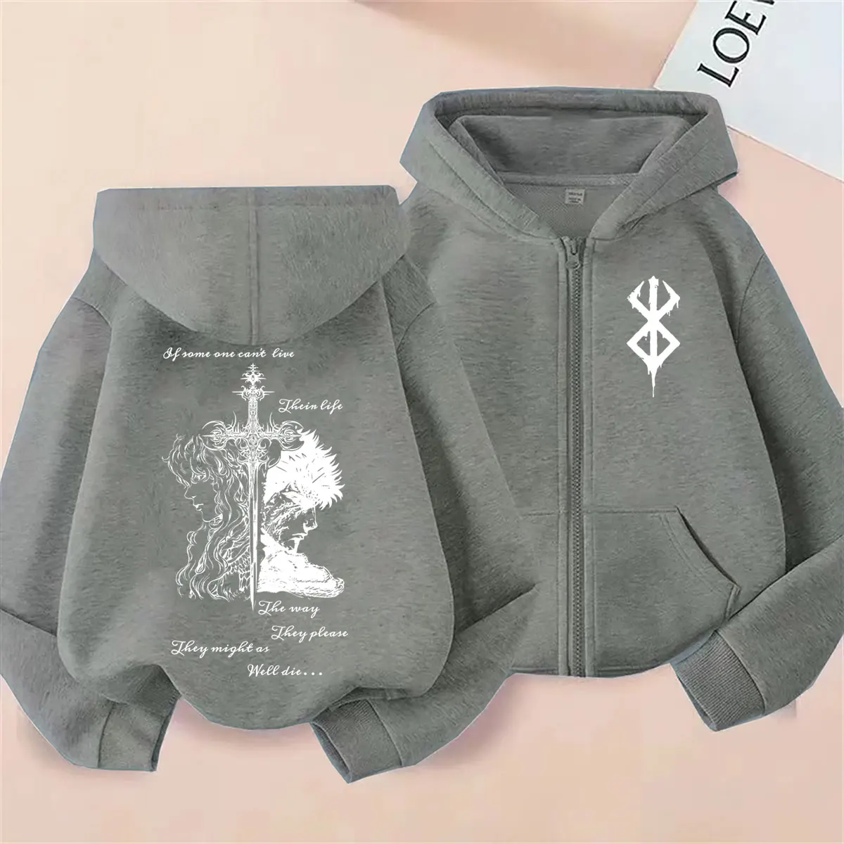 Anime Berserk Griffith with Guts Merch Zipper Hoodie Retro Manga Skull Knight Gatsu Zodd Zip Up Jacket Men Women Fashion Hoodies