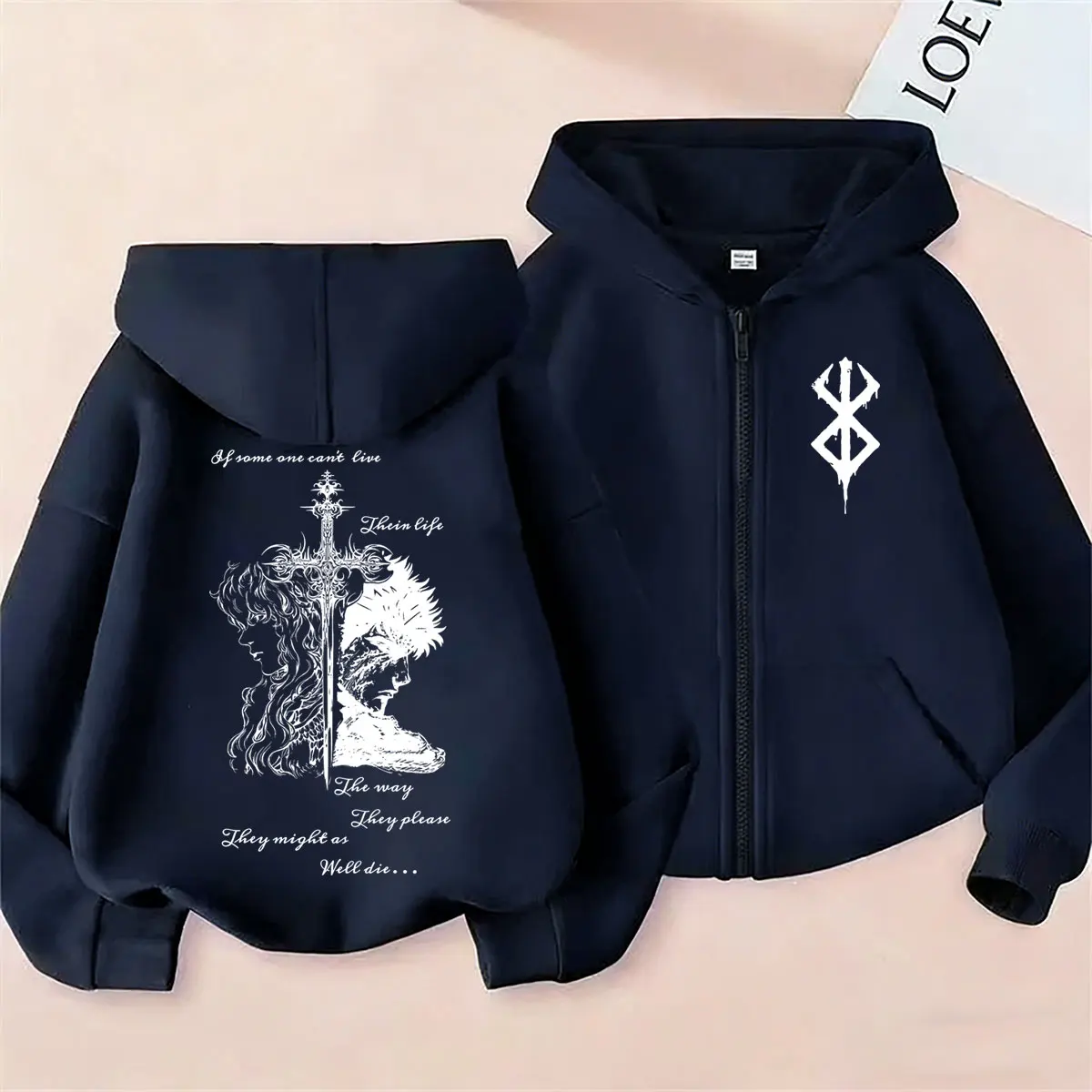 Anime Berserk Griffith with Guts Merch Zipper Hoodie Retro Manga Skull Knight Gatsu Zodd Zip Up Jacket Men Women Fashion Hoodies