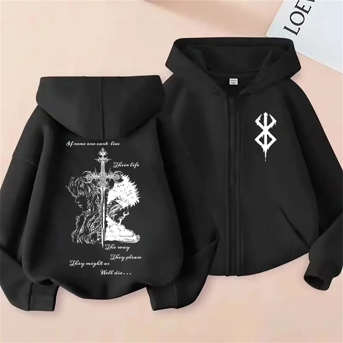 Anime Berserk Griffith with Guts Merch Zipper Hoodie Retro Manga Skull Knight Gatsu Zodd Zip Up Jacket Men Women Fashion Hoodies