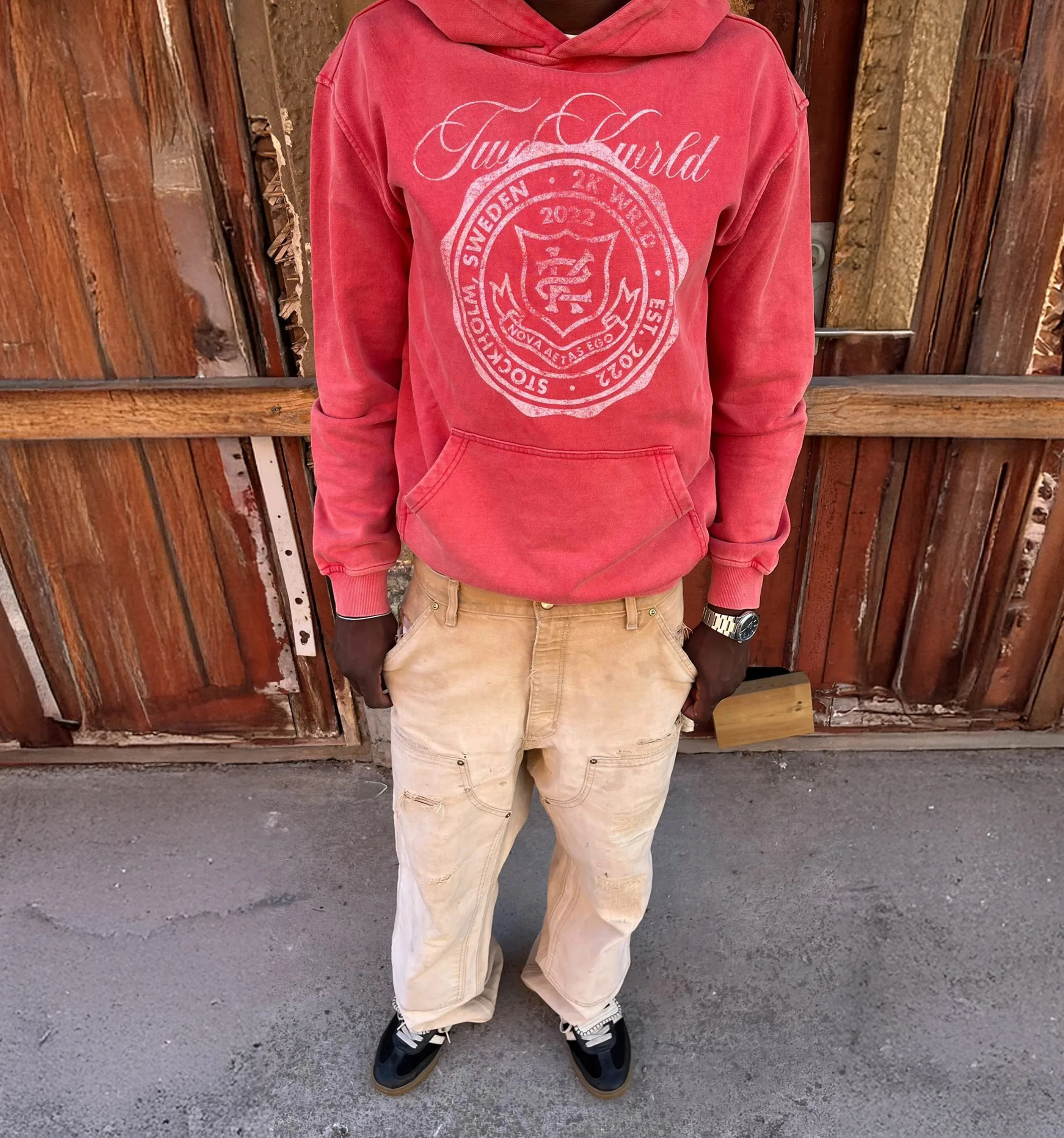 Vintage Washed Angel Printing Hoodie Men Y2K Streetwear Cherub Badge Blue Hoodie Hip Hop Retro Casual Oversized Loose Hoodies