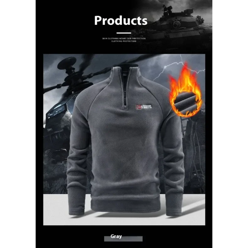 CHUJIE Men's Autumn Winter Thick Warm Polar Fleece Sweatshirt Stand up Collar Half Zip Casual Base Layer Long Sleeve Fleece Top
