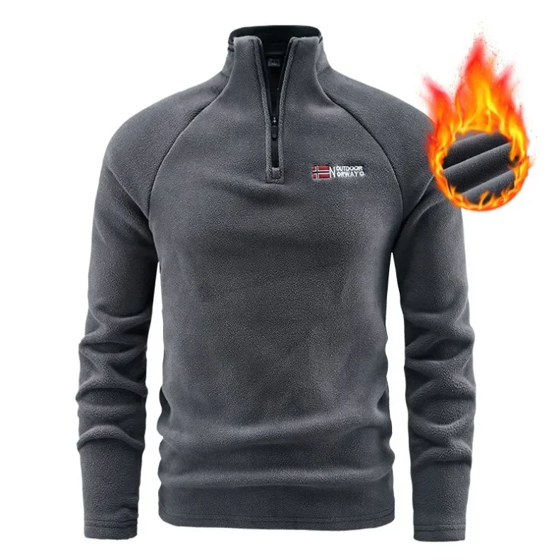 CHUJIE Men's Autumn Winter Thick Warm Polar Fleece Sweatshirt Stand up Collar Half Zip Casual Base Layer Long Sleeve Fleece Top