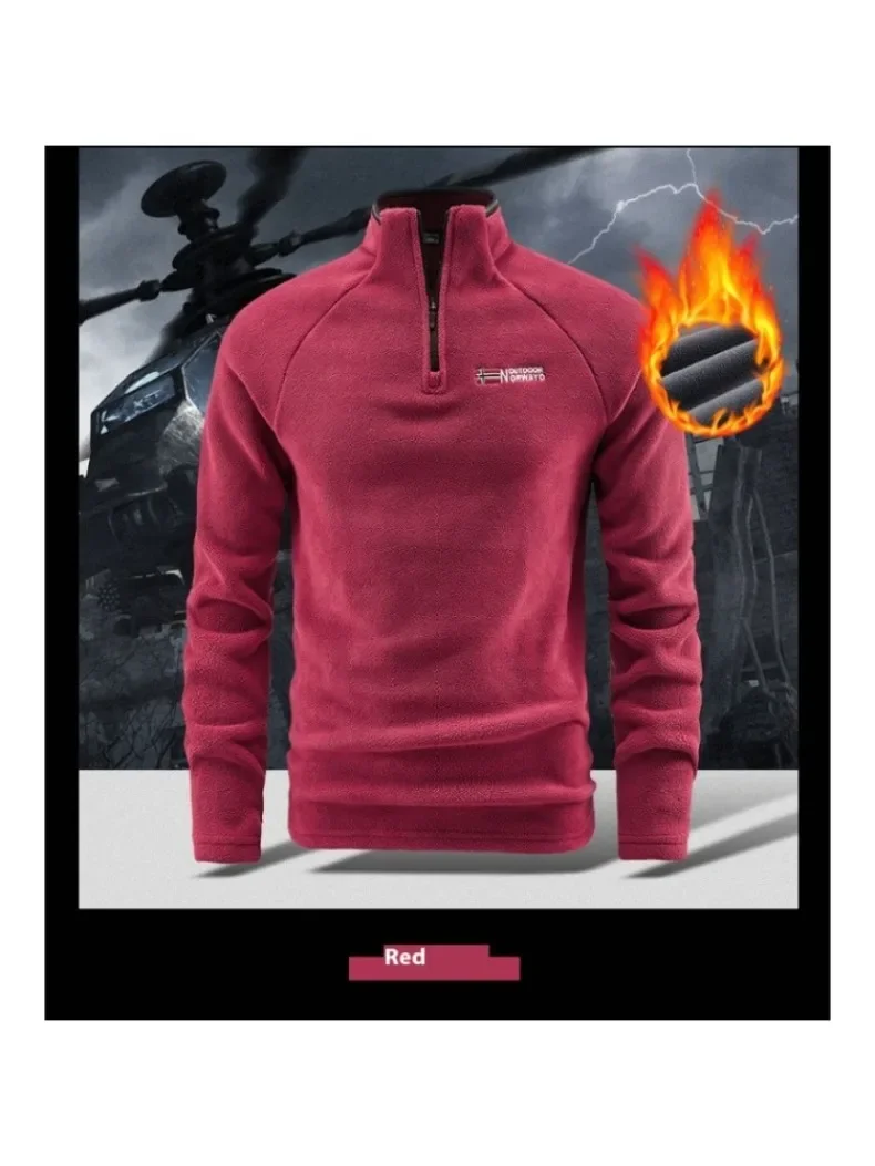 CHUJIE Men's Autumn Winter Thick Warm Polar Fleece Sweatshirt Stand up Collar Half Zip Casual Base Layer Long Sleeve Fleece Top