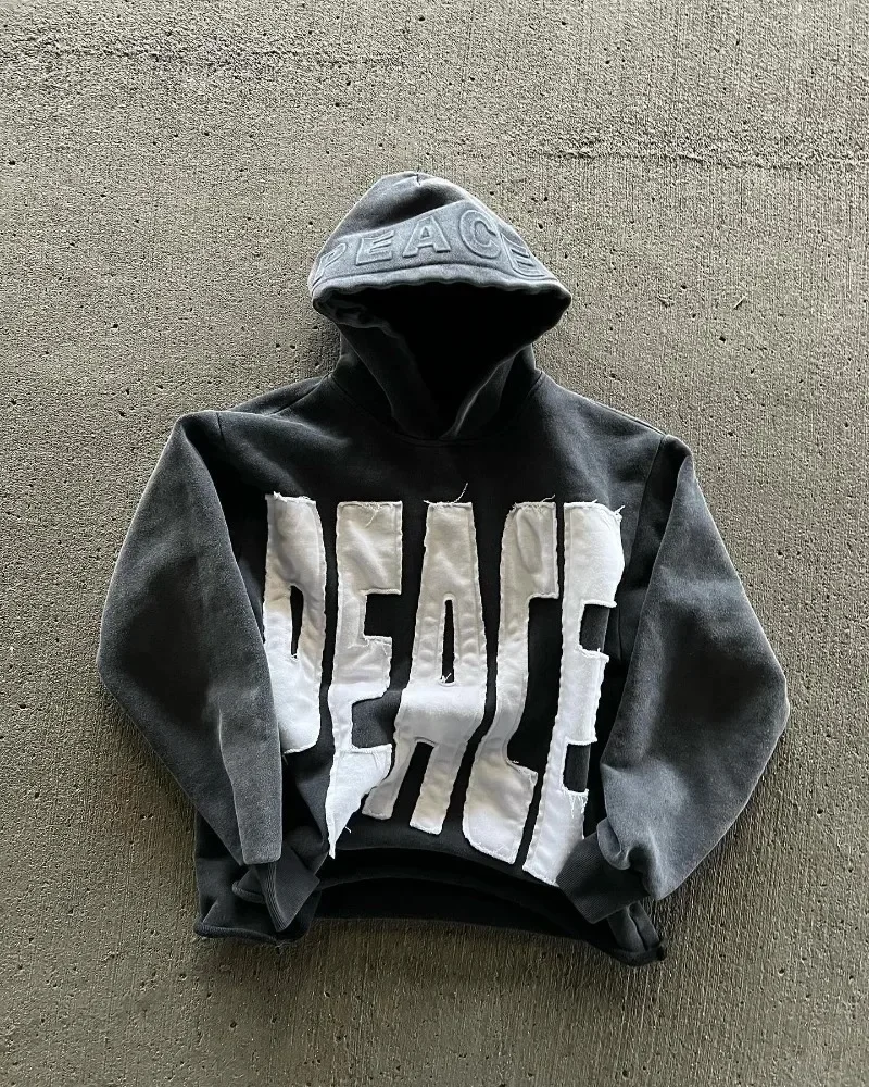 2024 High Street Trend Vintage Alphabet Embroidery Hoodie for Men Y2k Goth Harajuku Fashion Coat Couple Casual Loose Sweatshirt