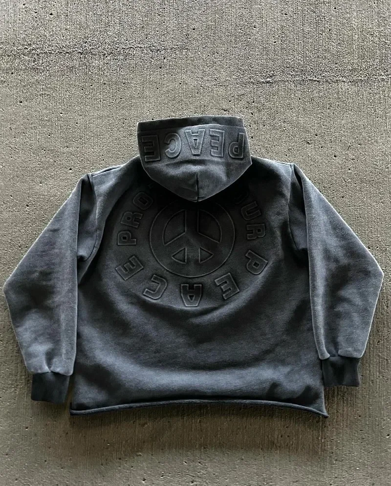 2024 High Street Trend Vintage Alphabet Embroidery Hoodie for Men Y2k Goth Harajuku Fashion Coat Couple Casual Loose Sweatshirt