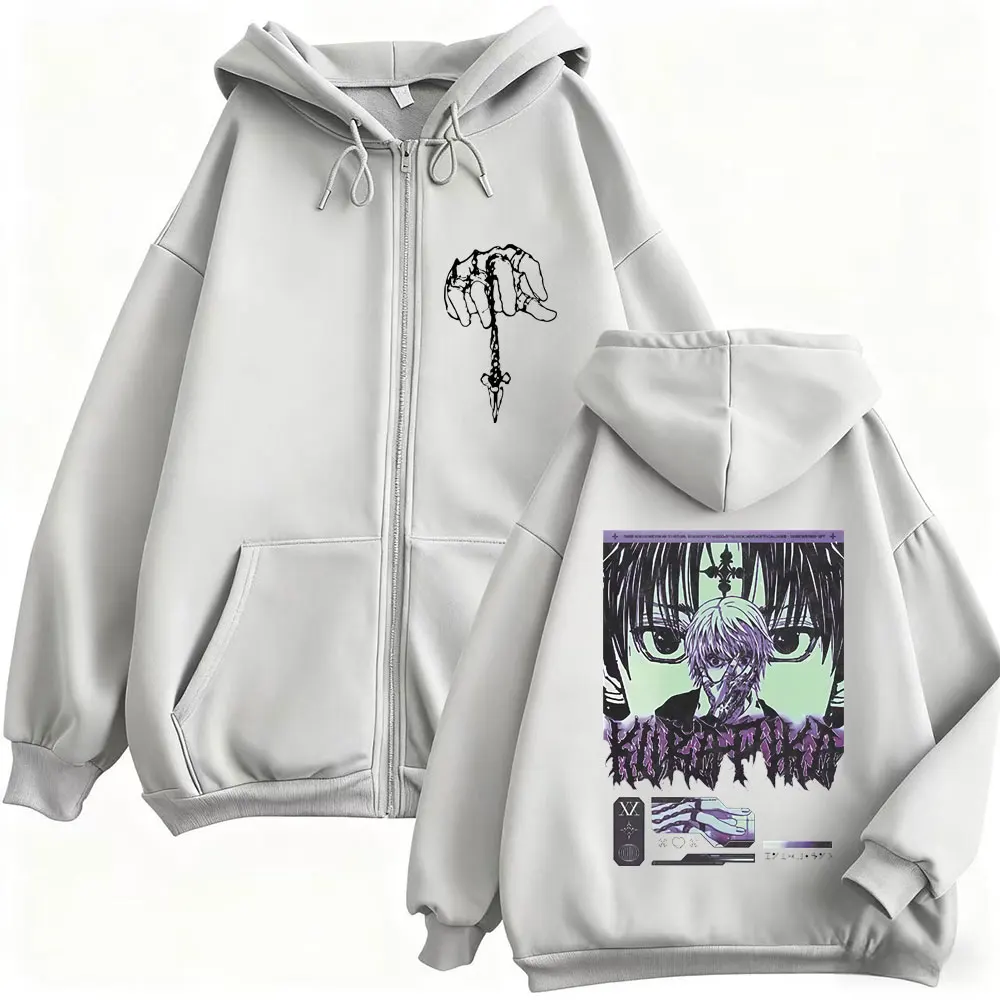 Anime Hunter X Hunter Zipper Hoodie Kurapika Manga Graphic Sweatshirt Men Women Clothing Casual Zip Up Hoodies Male Vintage Coat