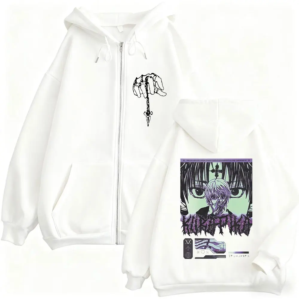 Anime Hunter X Hunter Zipper Hoodie Kurapika Manga Graphic Sweatshirt Men Women Clothing Casual Zip Up Hoodies Male Vintage Coat