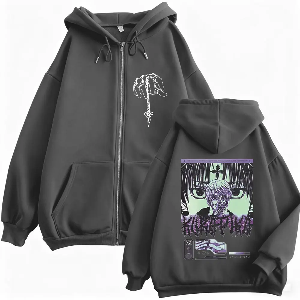 Anime Hunter X Hunter Zipper Hoodie Kurapika Manga Graphic Sweatshirt Men Women Clothing Casual Zip Up Hoodies Male Vintage Coat