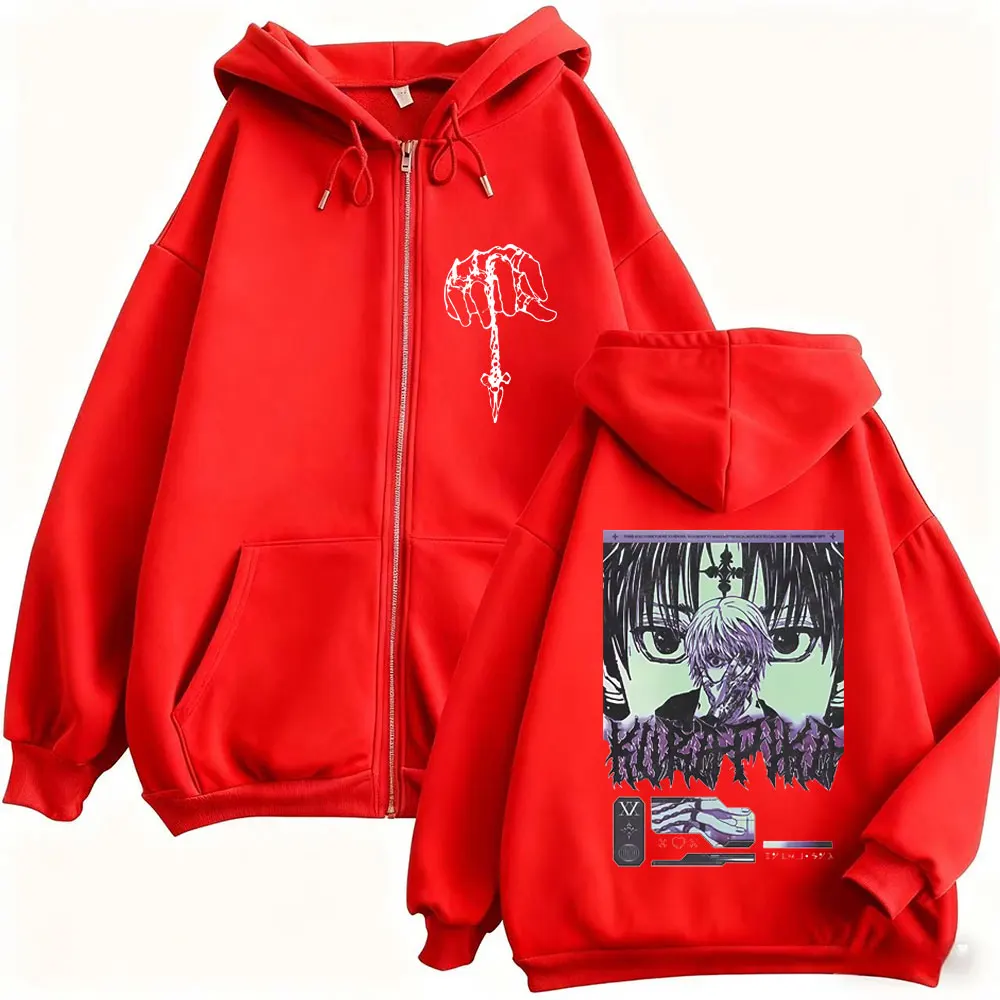Anime Hunter X Hunter Zipper Hoodie Kurapika Manga Graphic Sweatshirt Men Women Clothing Casual Zip Up Hoodies Male Vintage Coat