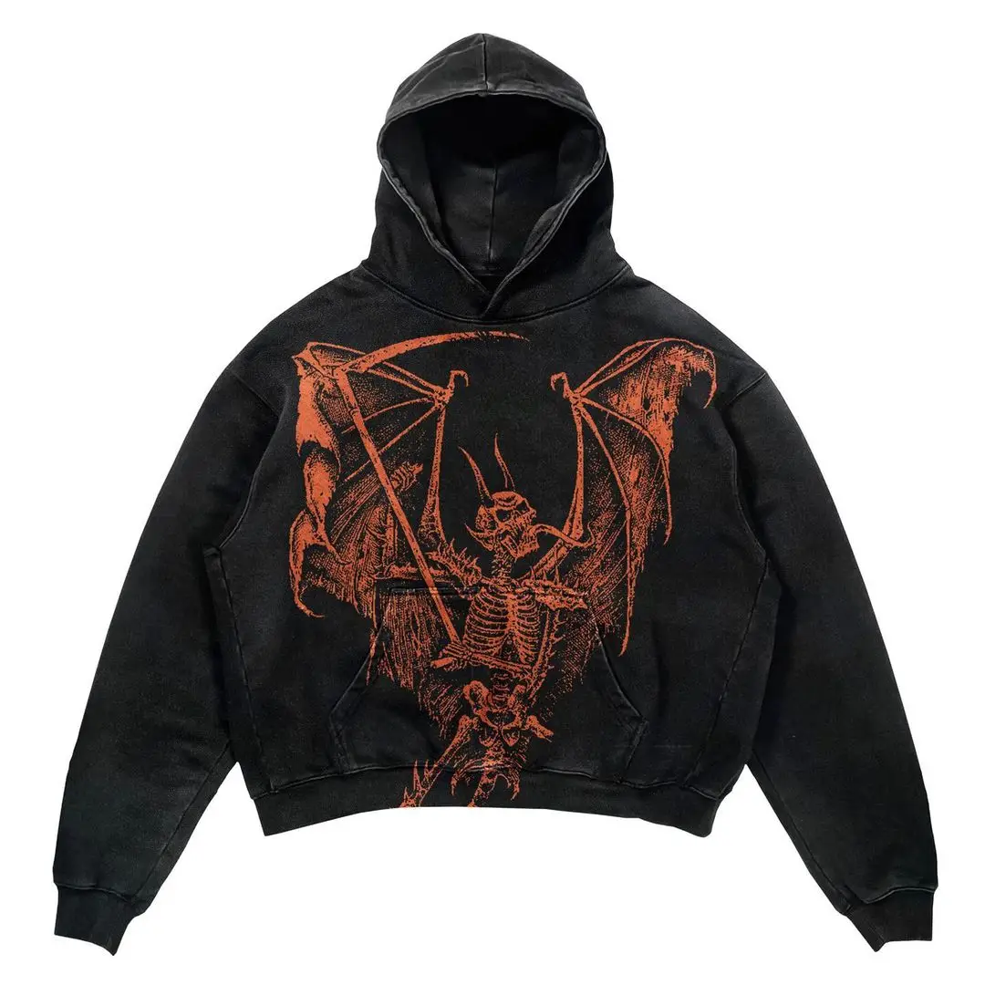 Harajuku New Grunge Oversized Sweatshirt Hoodie Skull Printing Hoodies Women Goth Y2K tops 2023 New Streetwear gothic Clothes