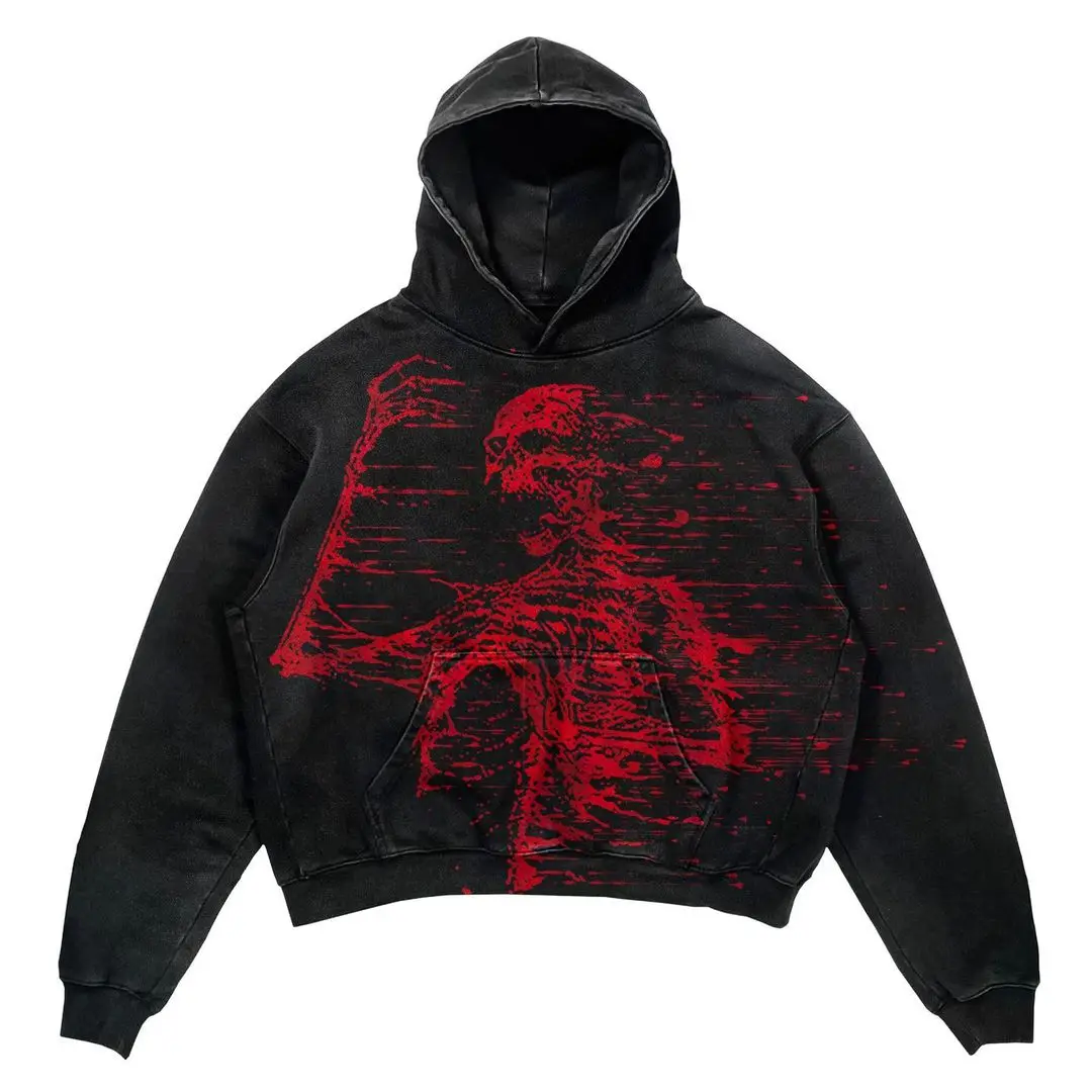 Harajuku New Grunge Oversized Sweatshirt Hoodie Skull Printing Hoodies Women Goth Y2K tops 2023 New Streetwear gothic Clothes