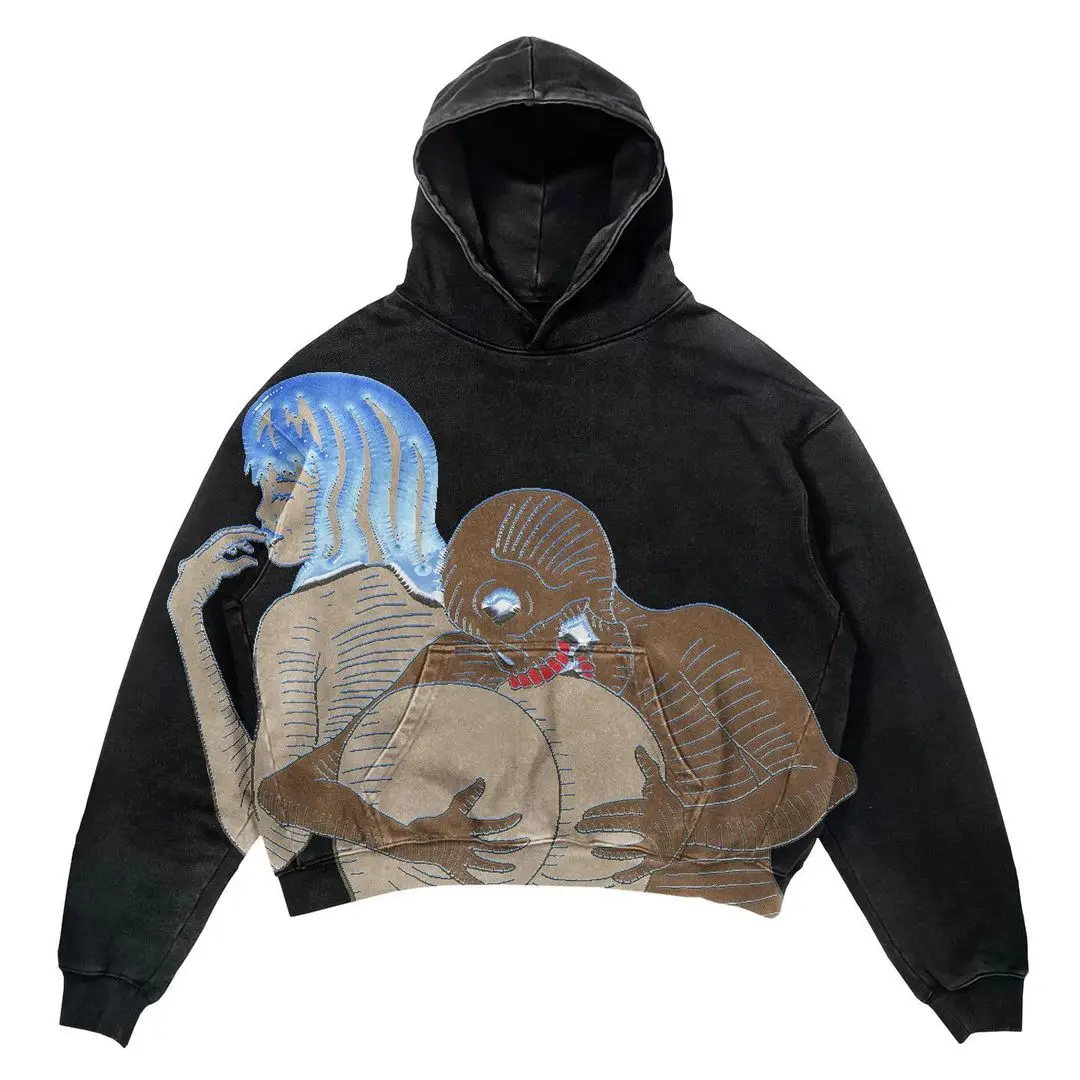Harajuku New Grunge Oversized Sweatshirt Hoodie Skull Printing Hoodies Women Goth Y2K tops 2023 New Streetwear gothic Clothes