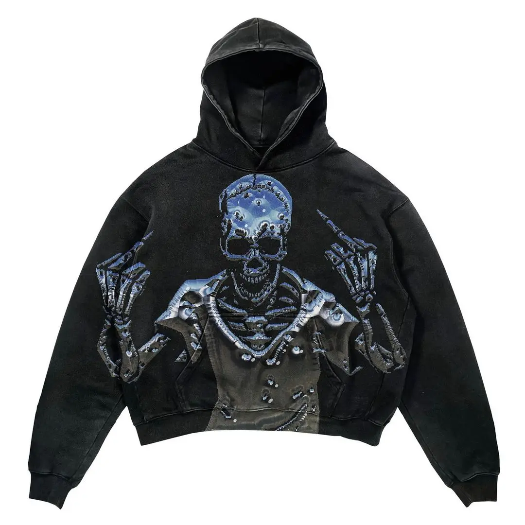 Harajuku New Grunge Oversized Sweatshirt Hoodie Skull Printing Hoodies Women Goth Y2K tops 2023 New Streetwear gothic Clothes