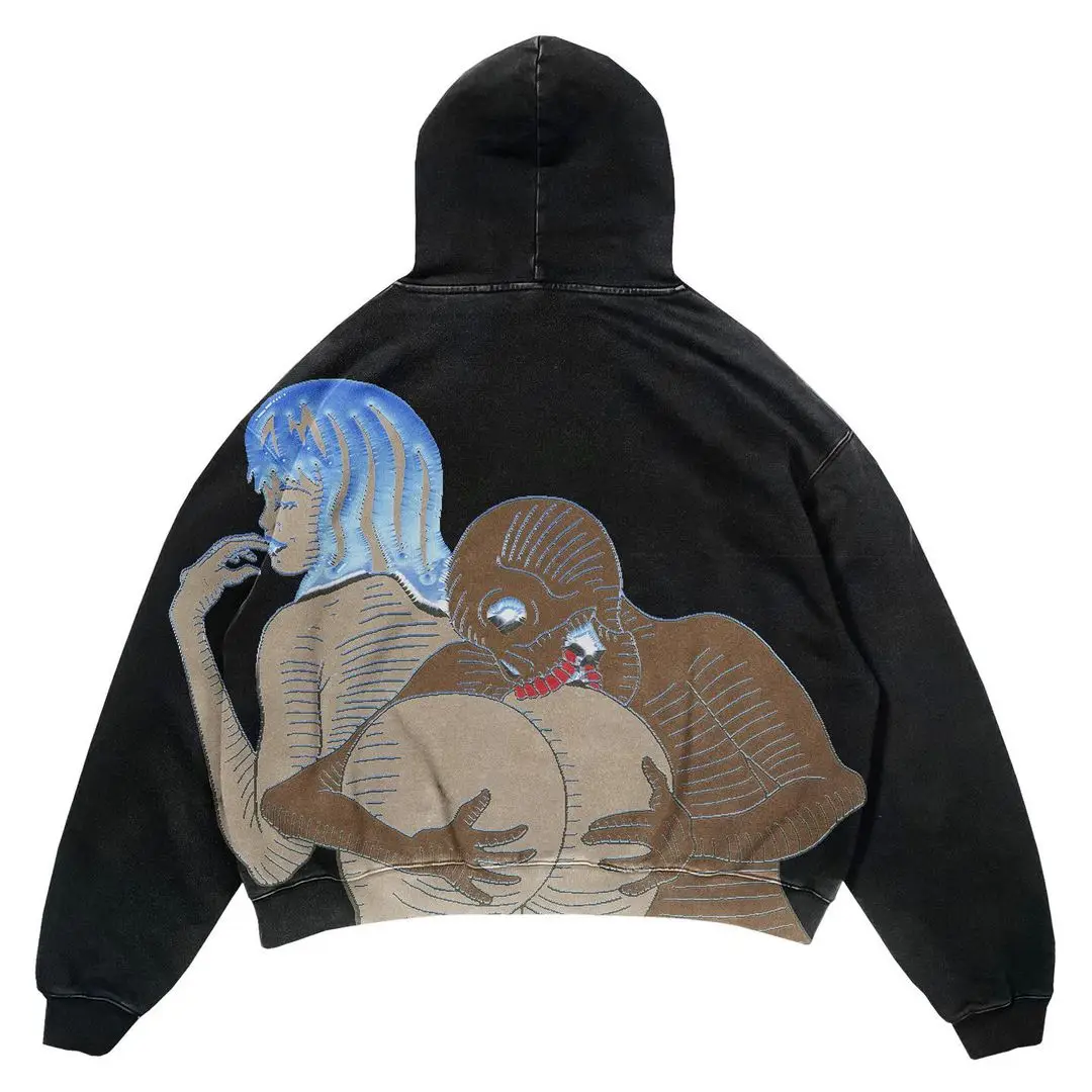 Harajuku New Grunge Oversized Sweatshirt Hoodie Skull Printing Hoodies Women Goth Y2K tops 2023 New Streetwear gothic Clothes