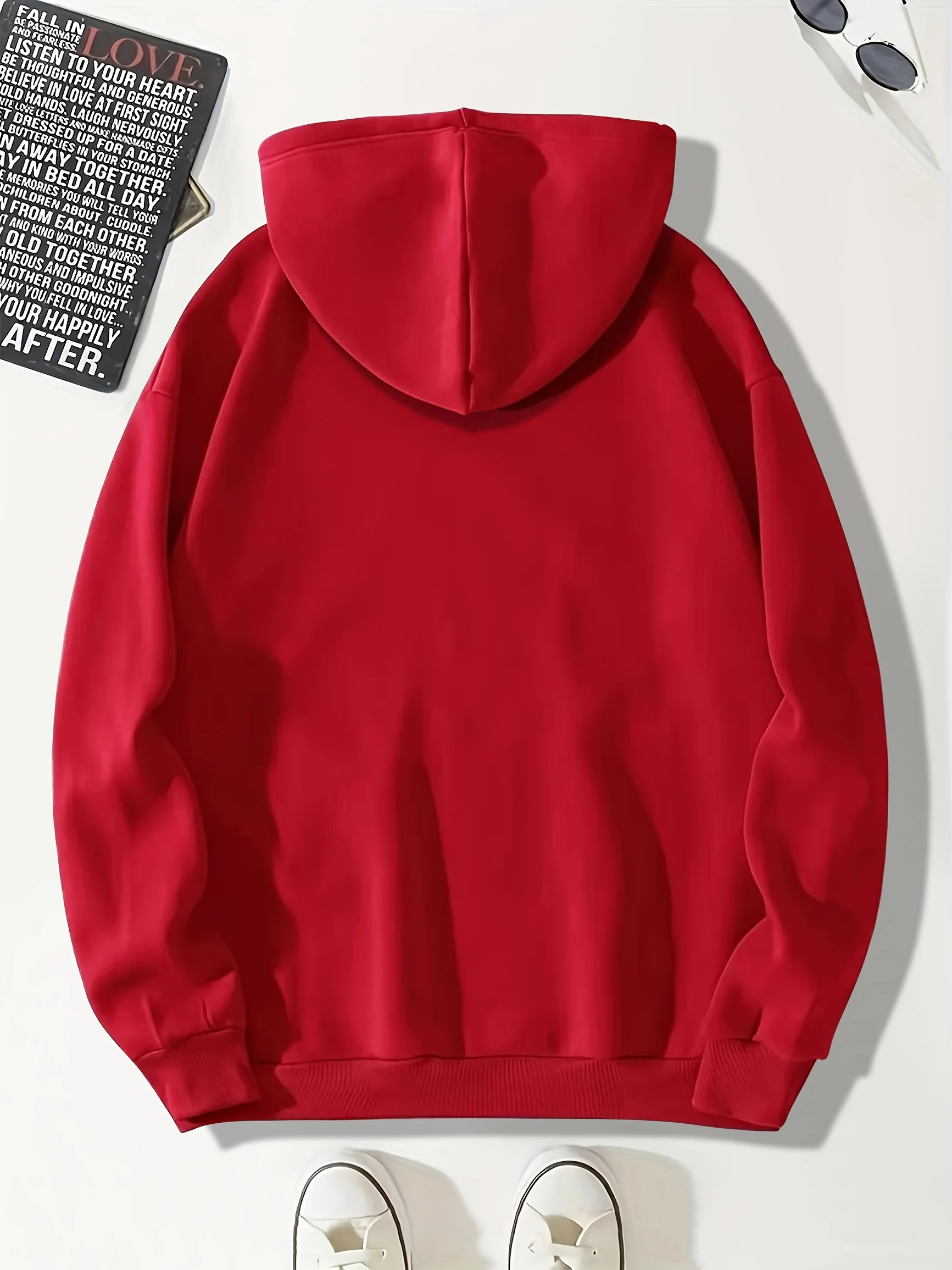 Men's Autumn and Winter Casual Fashion Loose American Flag Graphic Print Long-Sleeved Hooded Sweatshirt Warm Pullover