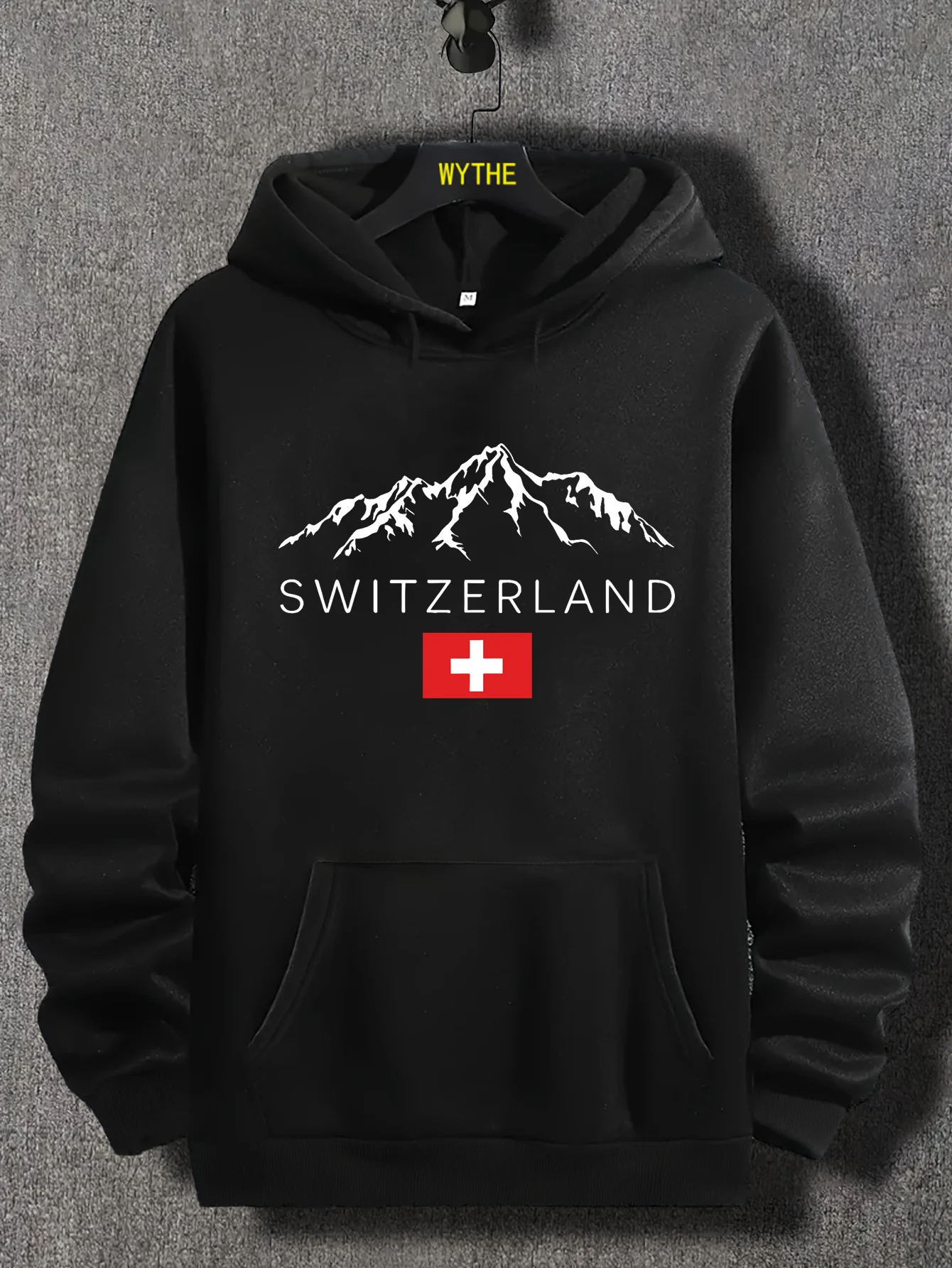 Men's Autumn/Winter Casual Fashion Loose Hoodie Swiss Mountain Pattern Printed Long Sleeve Warm Hoodie
