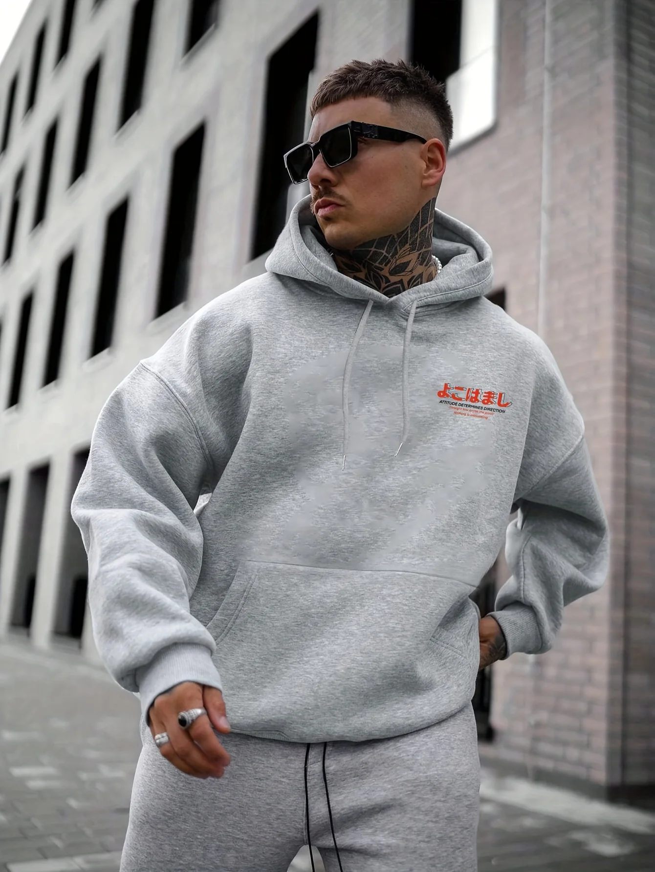 Men's Autumn and Winter Casual Fashion Loose Tokyo Pattern Printed Long-Sleeved Hooded Sweatshirt Warm Pullover