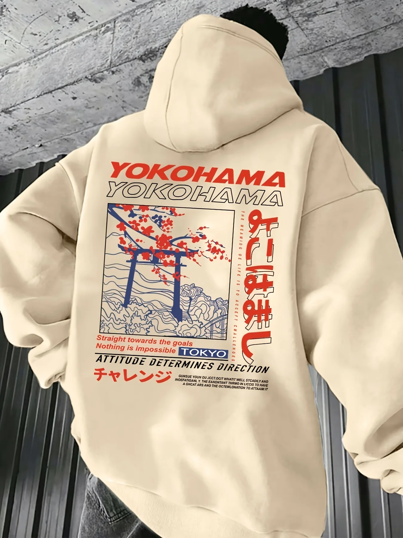 Men's Autumn and Winter Casual Fashion Loose Tokyo Pattern Printed Long-Sleeved Hooded Sweatshirt Warm Pullover
