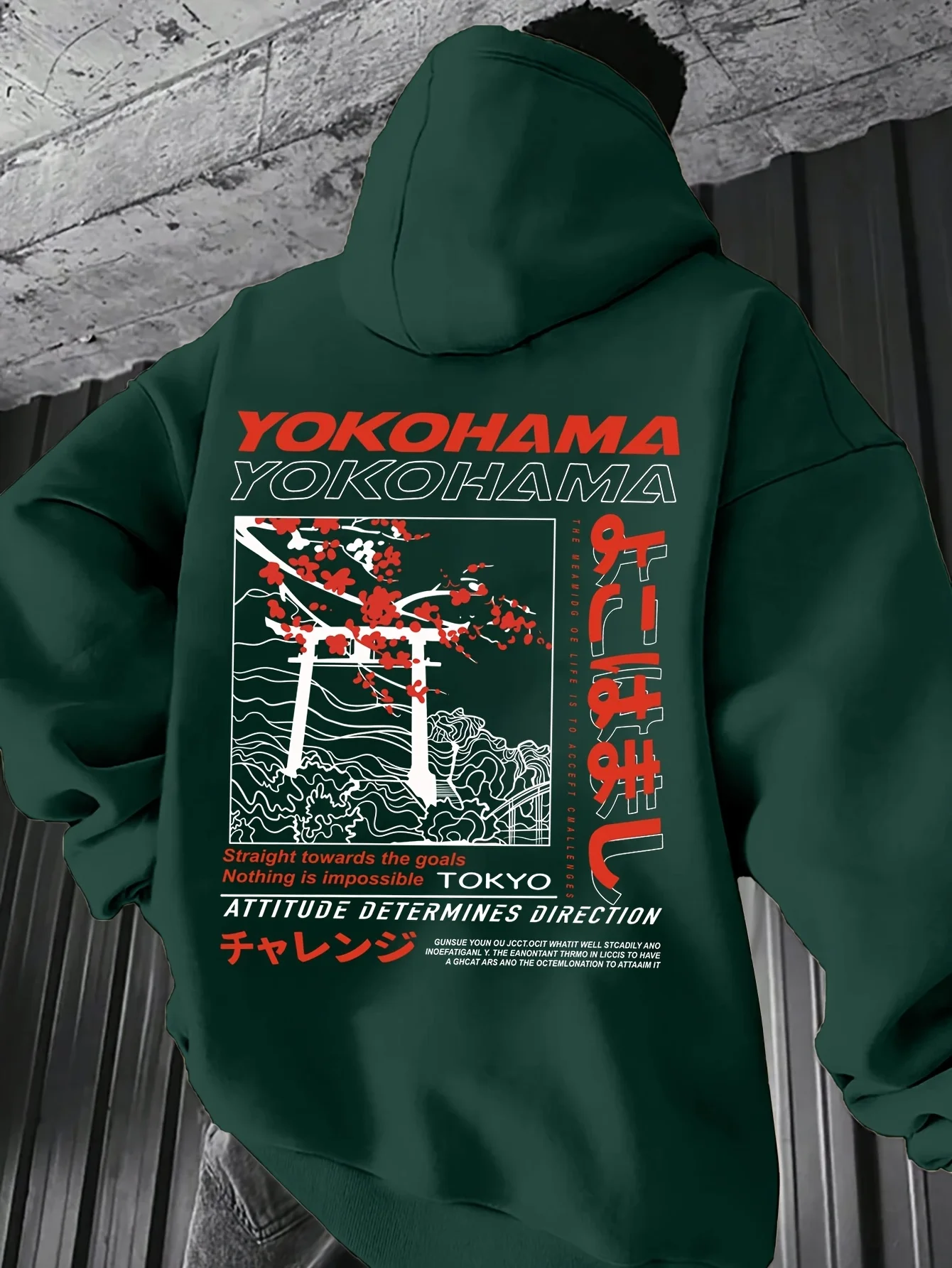 Men's Autumn and Winter Casual Fashion Loose Tokyo Pattern Printed Long-Sleeved Hooded Sweatshirt Warm Pullover
