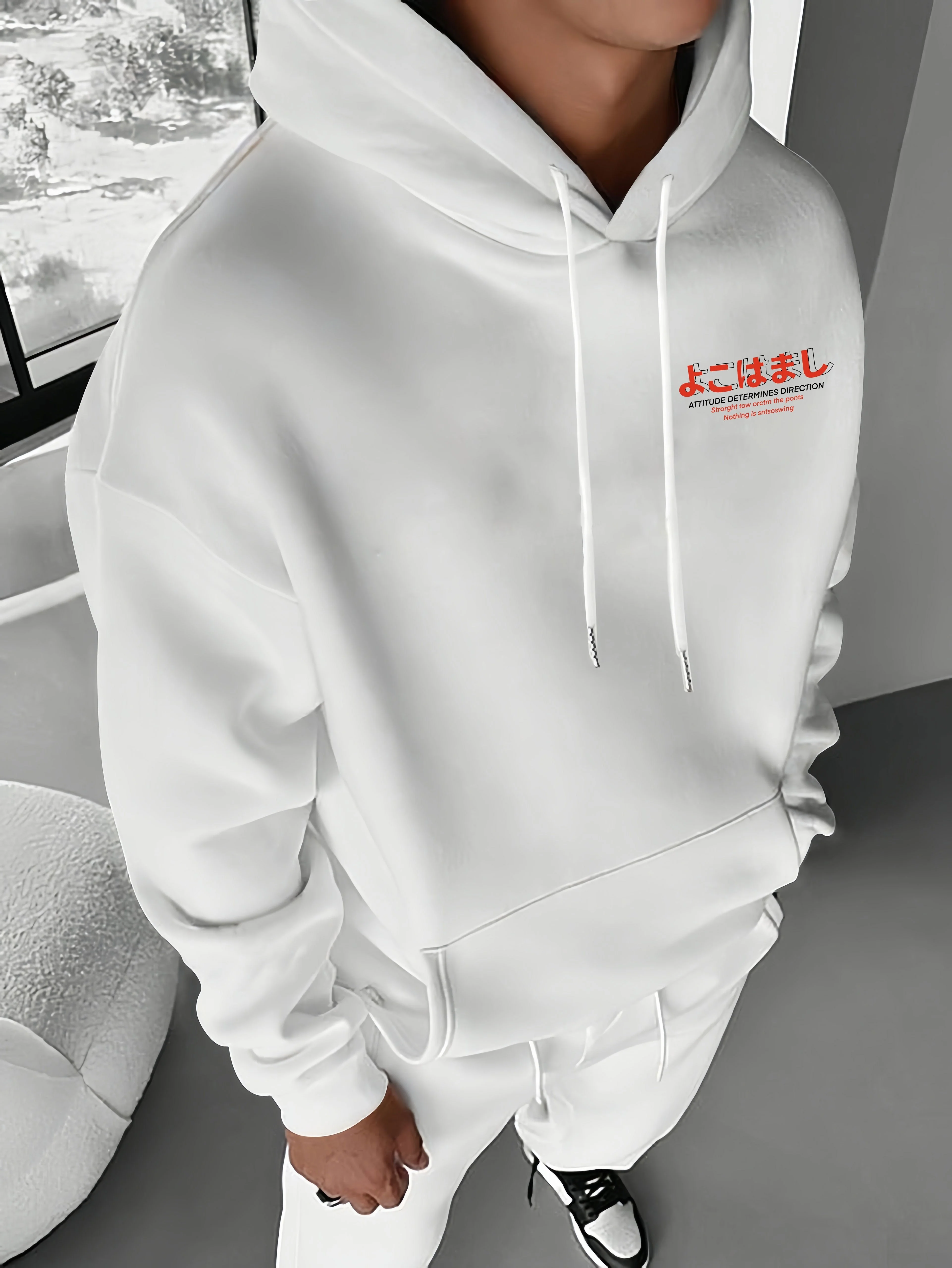 Men's Autumn and Winter Casual Fashion Loose Tokyo Pattern Printed Long-Sleeved Hooded Sweatshirt Warm Pullover