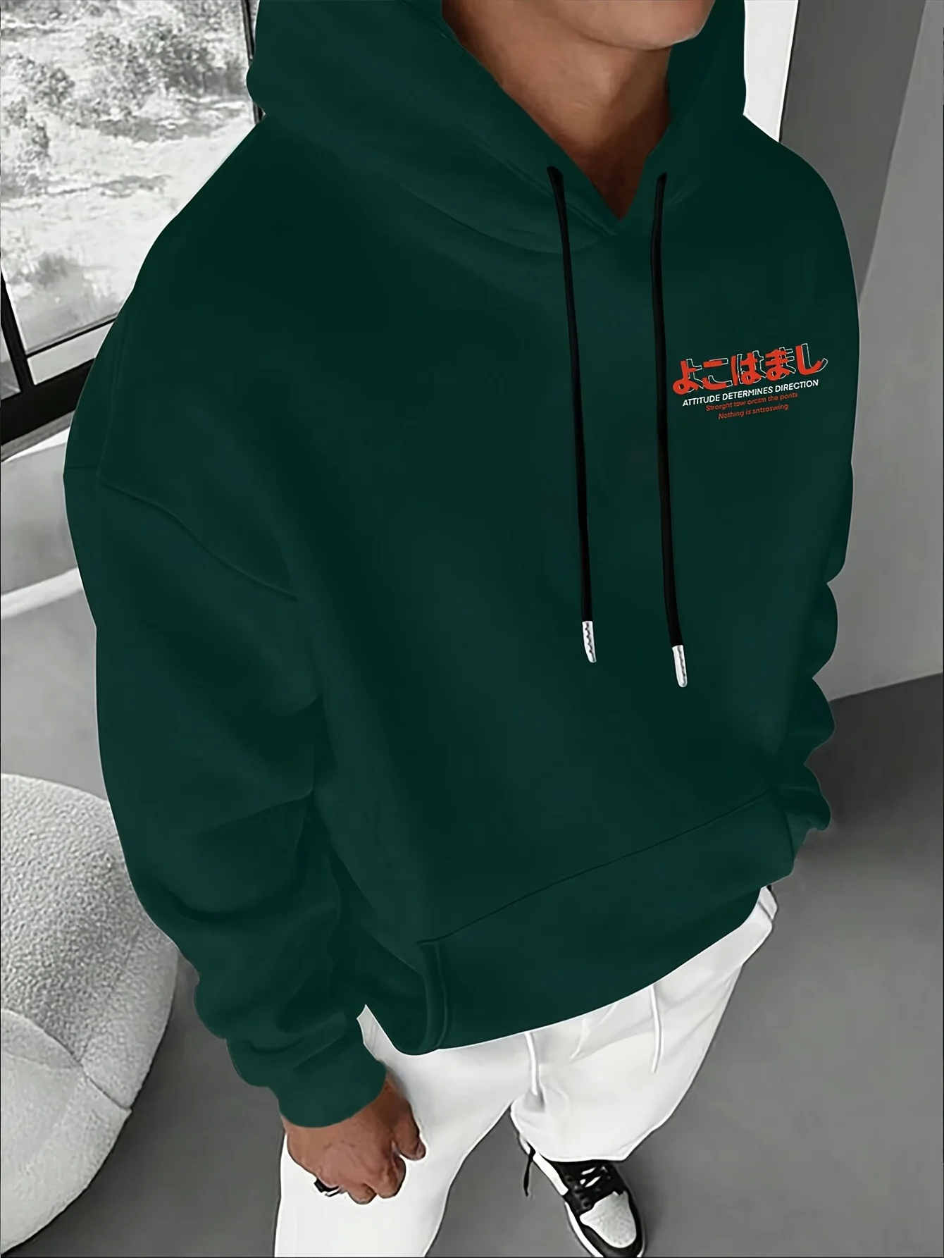 Men's Autumn and Winter Casual Fashion Loose Tokyo Pattern Printed Long-Sleeved Hooded Sweatshirt Warm Pullover
