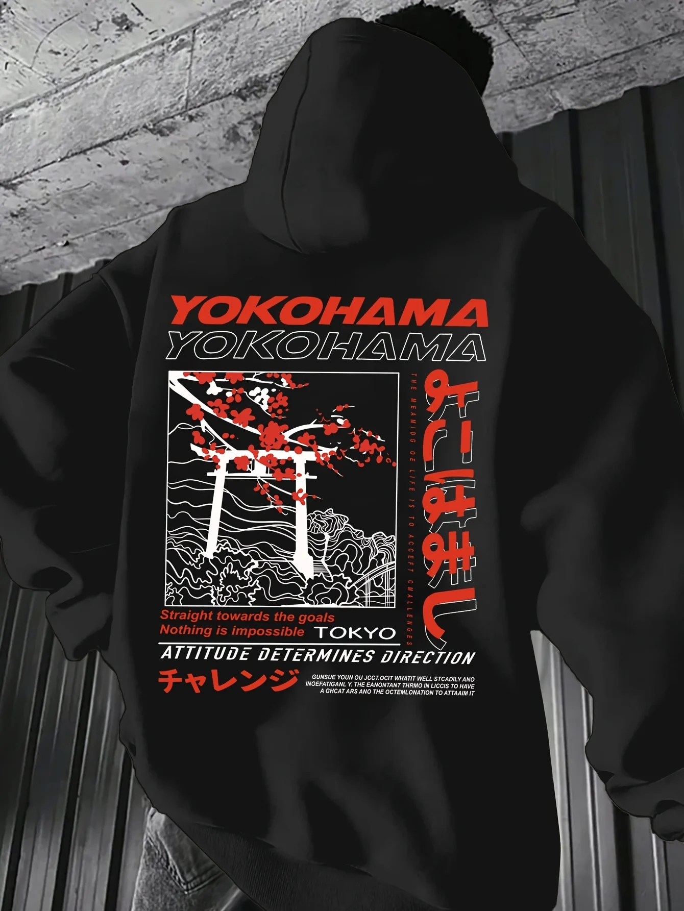 Men's Autumn and Winter Casual Fashion Loose Tokyo Pattern Printed Long-Sleeved Hooded Sweatshirt Warm Pullover