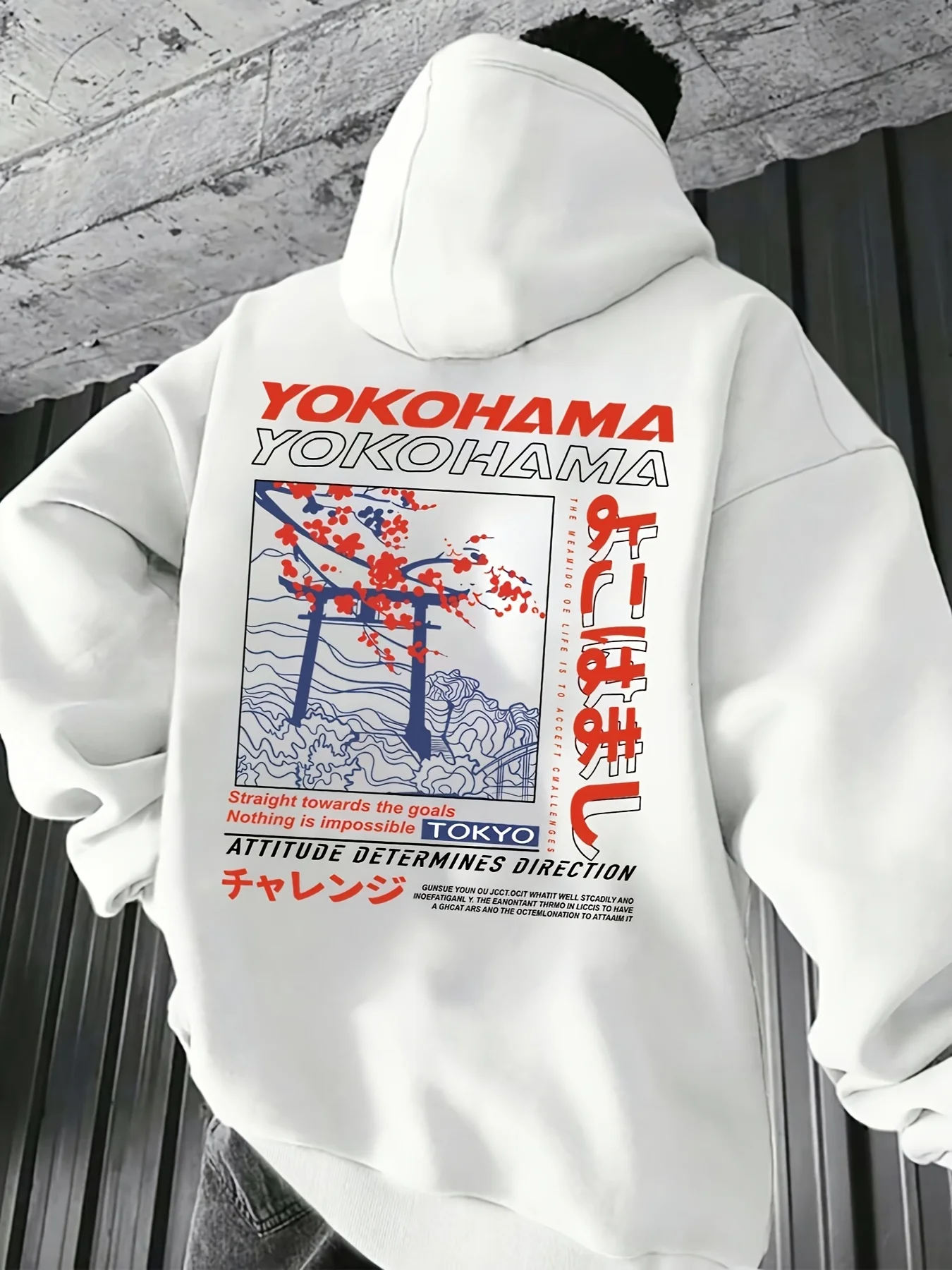 Men's Autumn and Winter Casual Fashion Loose Tokyo Pattern Printed Long-Sleeved Hooded Sweatshirt Warm Pullover