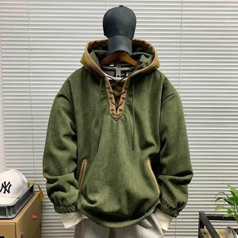 Spring and Autumn New Fashionable Solid Color American Retro Warm Hoodie Men's Loose Sports Large Size High Quality Coat L-4XL