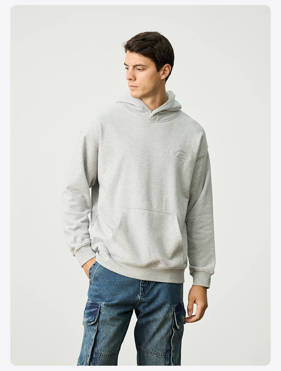 SIMWOOD Autumn Winter Ultra-Soft Men's Hoodie Heavyweight 400gsm Brushed Interior Carbon Peached Pullover with Letter Embroidery