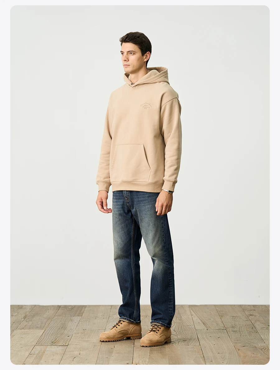 SIMWOOD Autumn Winter Ultra-Soft Men's Hoodie Heavyweight 400gsm Brushed Interior Carbon Peached Pullover with Letter Embroidery