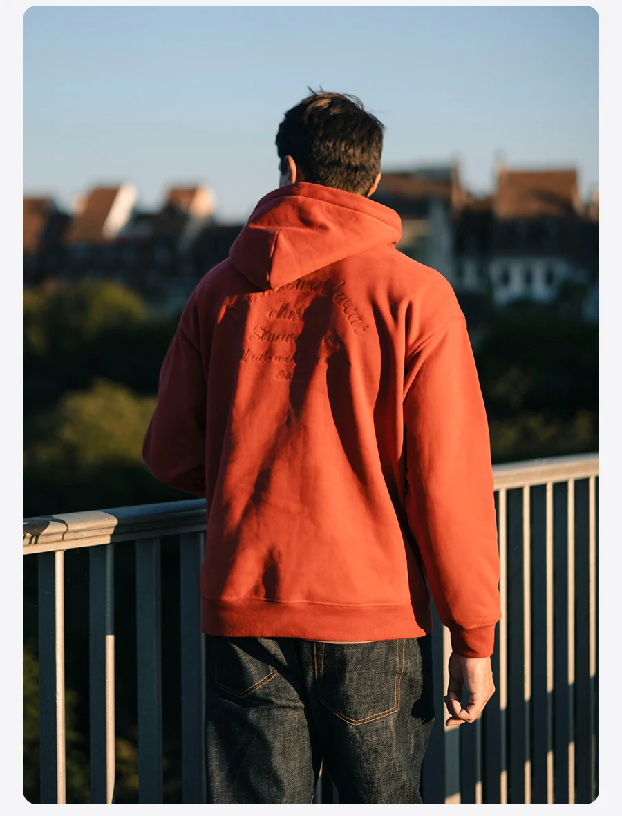 SIMWOOD Autumn Winter Ultra-Soft Men's Hoodie Heavyweight 400gsm Brushed Interior Carbon Peached Pullover with Letter Embroidery