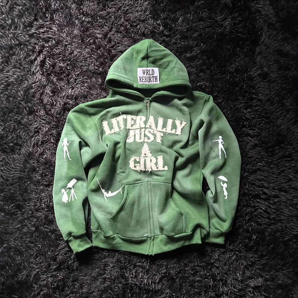 Y2K Hip Hop Hoodie Men Women 3D Print Letter Streetwear Loose Zip Up Cardigan Casual Oversized Pullover Sweatshirt Vintage Trend