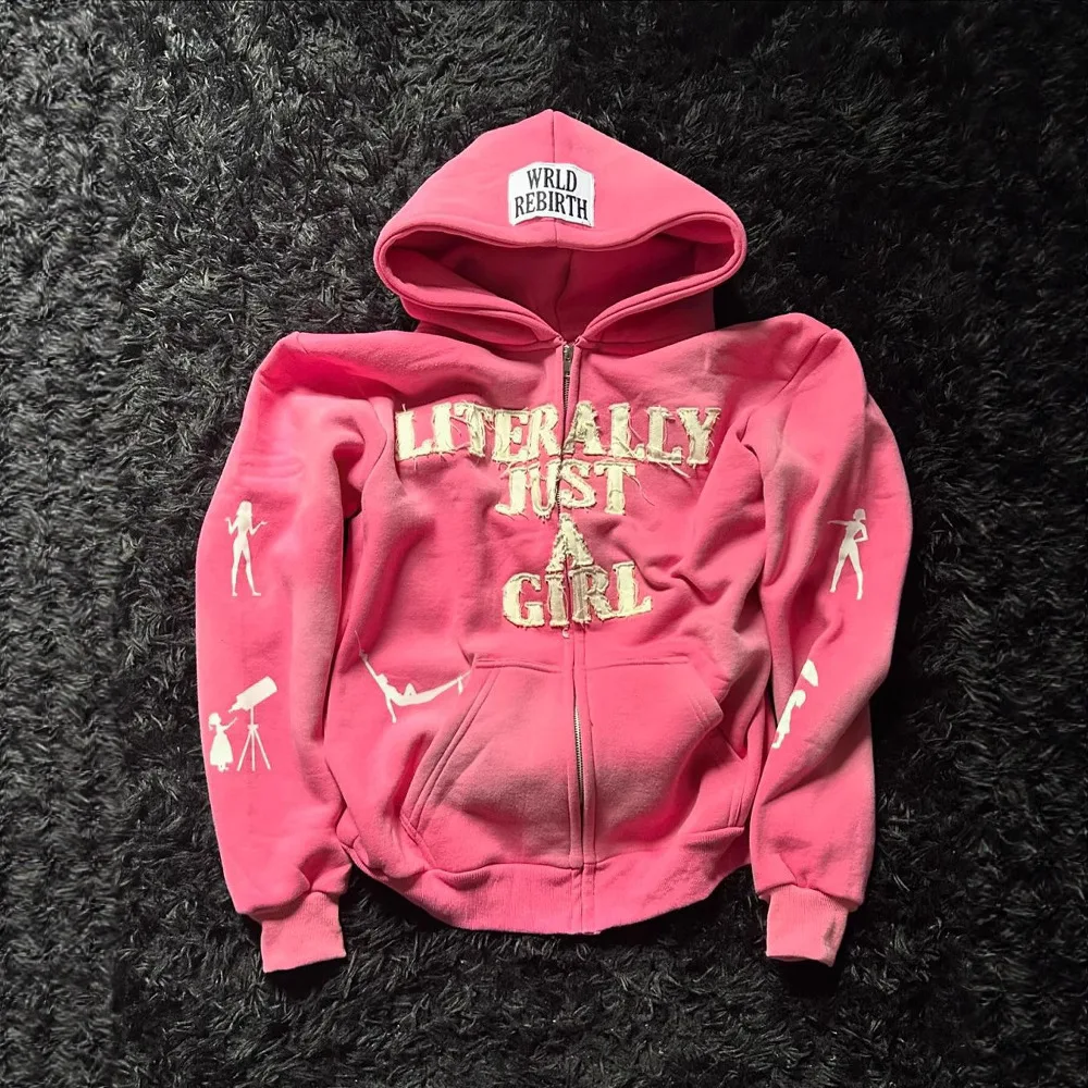 Y2K Hip Hop Hoodie Men Women 3D Print Letter Streetwear Loose Zip Up Cardigan Casual Oversized Pullover Sweatshirt Vintage Trend